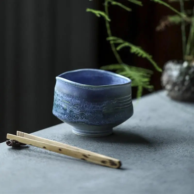 Blue Ceramic Matcha Bowl Set with Spout,Bamboo Whisk and Chasen Holder,matcha tea kit,matcha set,Organic mixing bowl ,400ml serving bowl