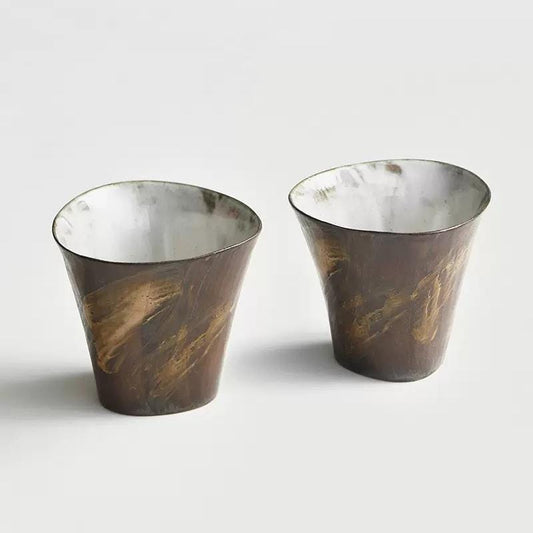 Ceramic cup set of 3,Engobe pottery cup set,Hand-Painted Ceramic Mugs ,6oz Iced Coffee Cup set,tea cups,Artisan Pottery Mu,Wabi-Sabi ceramic