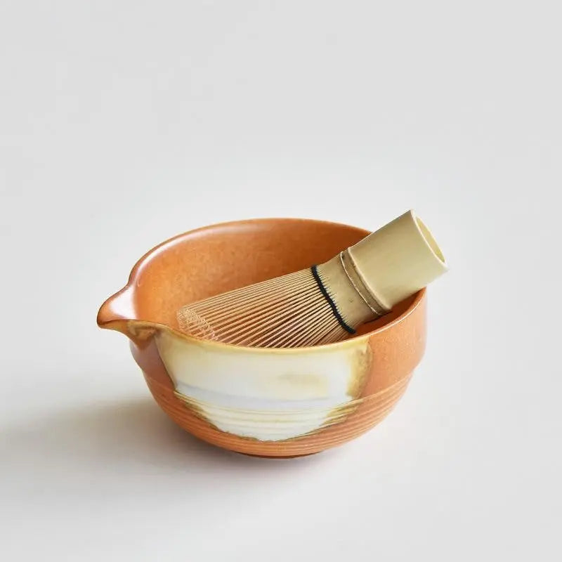 Caramel Ceramic Matcha Bowl Set with Spout,Bamboo Whisk and Chasen Holder,matcha tea kit,matcha set,mixing bowl,Green Matcha Whisk Set 400ml