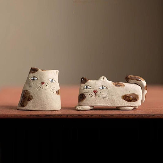 Cute ceramic cat figurines, Handmade small Ceramic Cat Figurine, Cat Shelf Decor, tiny cat sculpture,Porcelain Figurines,Gift for Cat Lovers