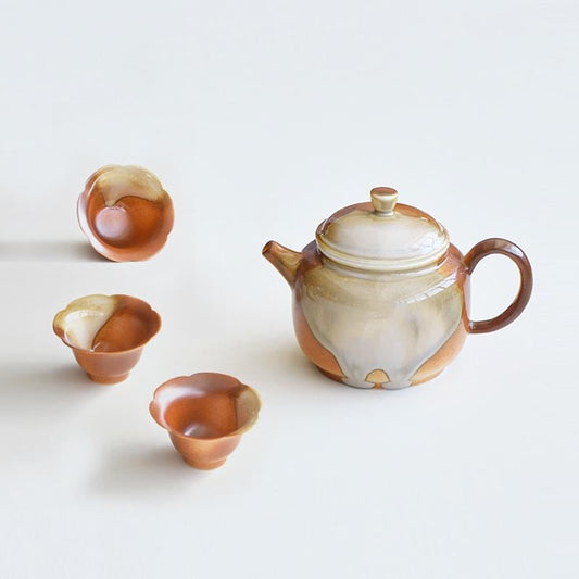 Ceramic teapot with cup set,One TeaPot and three cups,Kungfu Teaset,pottery teaware gift,brown teapot,tea gift for mom,Teapot for Tea Lovers