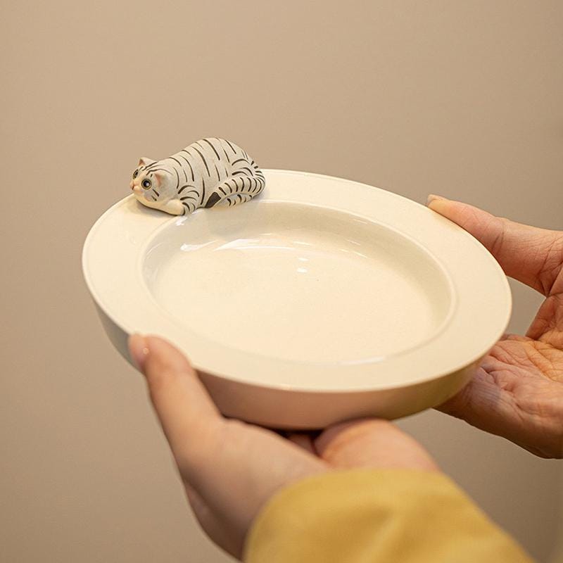 Ceramic Cat dish,handmade cat Jar,cat plate,Cat Ring Dish,tea bag holder,organizer,Cute Ramen bowl,Serving Plate for Salad,Cat Lover Gift
