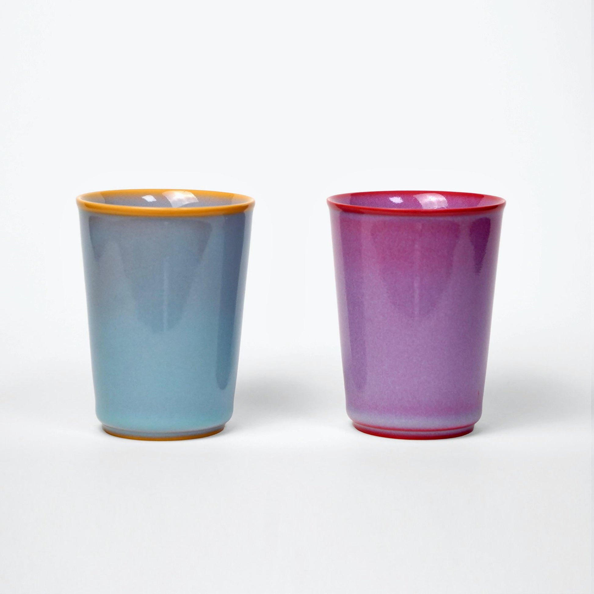Ru ware porcelain, Ceramic Travel Mug with Silicone Lid,Fits in Cup Holder,Red blue couple mug,Lidless Cup ,9oz To Go Cup,Pottery Eco Mug