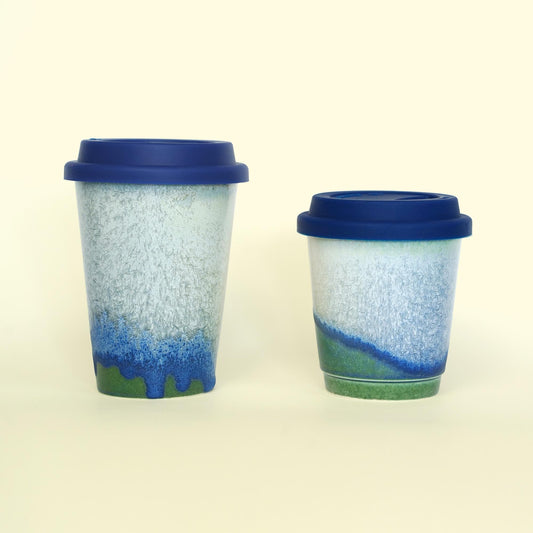 Ceramic Travel Mug with Lid,heat band,Blue Pottery Travel Cup,Pottery Travel Mug,Reusable Coffee Mug,To Go Mug,take away mug,artwork for her