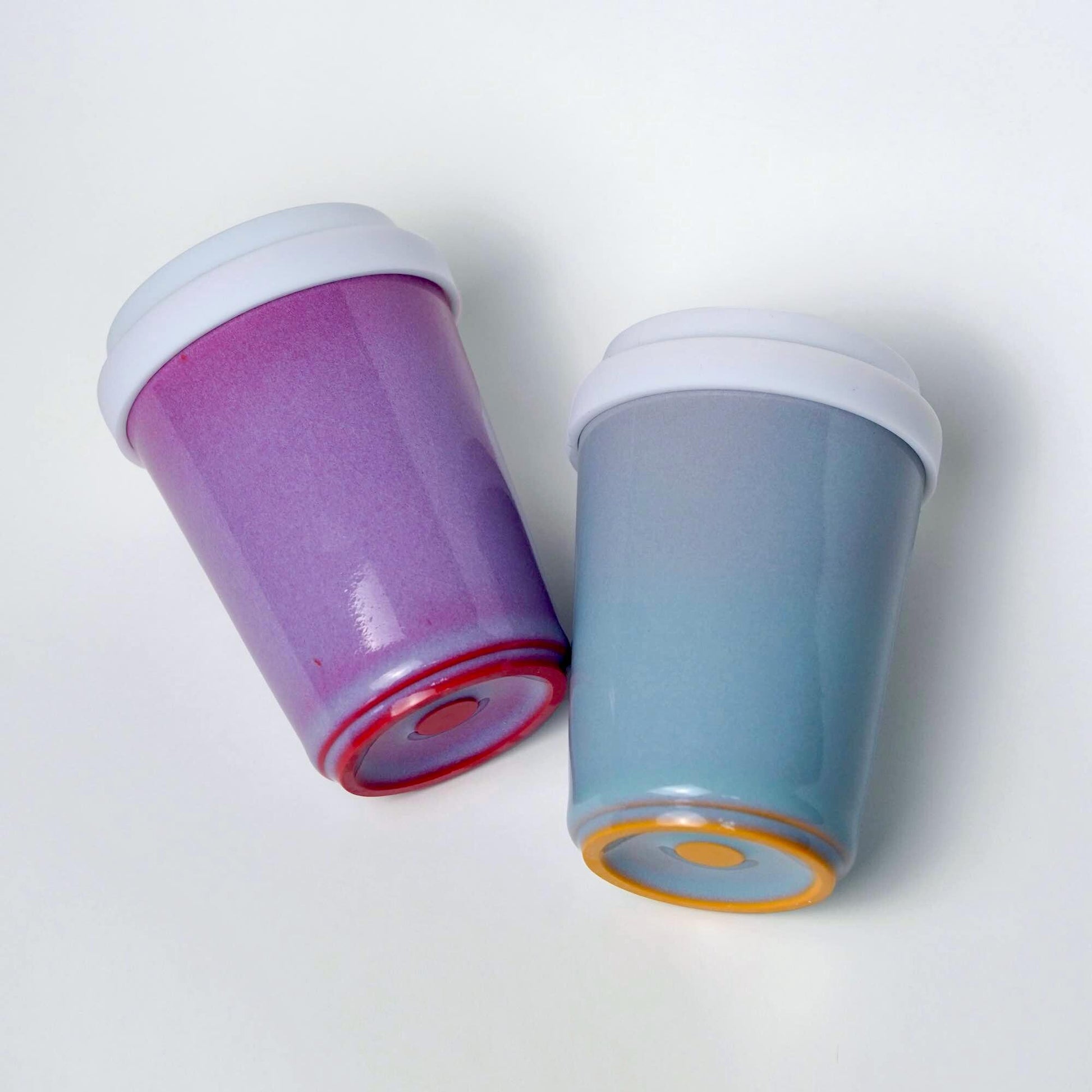 Ru ware porcelain, Ceramic Travel Mug with Silicone Lid,Fits in Cup Holder,Red blue couple mug,Lidless Cup ,9oz To Go Cup,Pottery Eco Mug