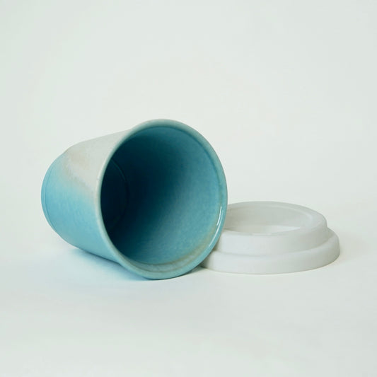 The inside of Sky Blue to go cup without lid