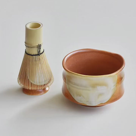 Brown Ceramic Matcha Set with Bamboo Whisk and Chasen Holder, matcha tea gift, matcha bowl Set,Matcha Kit Gift for her,Organic mixing bowl