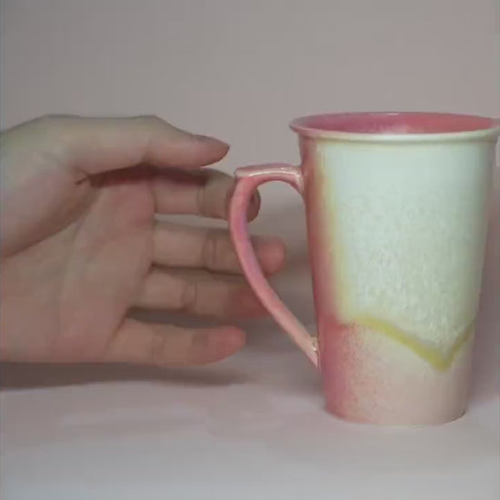 Handmade Red Ceramic Tall Mug, Ceramic Coffee mug with With lid and Spoon, clay coffee mug,pottery Coffee Mug ,tea mug,Red glaze pottery mug