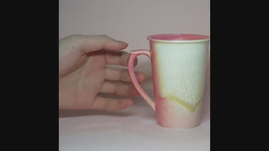 Handmade Red Ceramic Tall Mug, Ceramic Coffee mug with With lid and Spoon, clay coffee mug,pottery Coffee Mug ,tea mug,Red glaze pottery mug