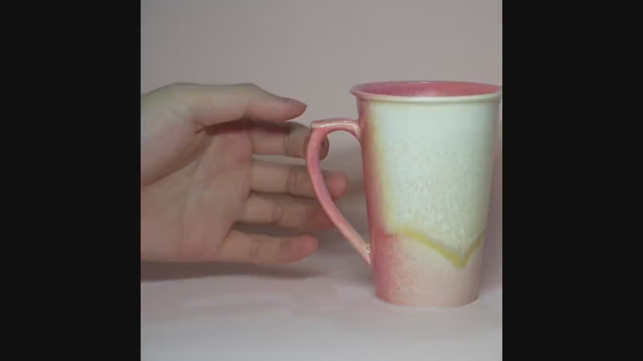 Handmade Red Ceramic Tall Mug, Ceramic Coffee mug with With lid and Spoon, clay coffee mug,pottery Coffee Mug ,tea mug,Red glaze pottery mug