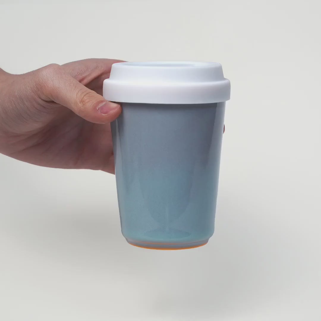 Ru ware porcelain, Ceramic Travel Mug with Silicone Lid,Fits in Cup Holder,Red blue couple mug,Lidless Cup ,9oz To Go Cup,Pottery Eco Mug