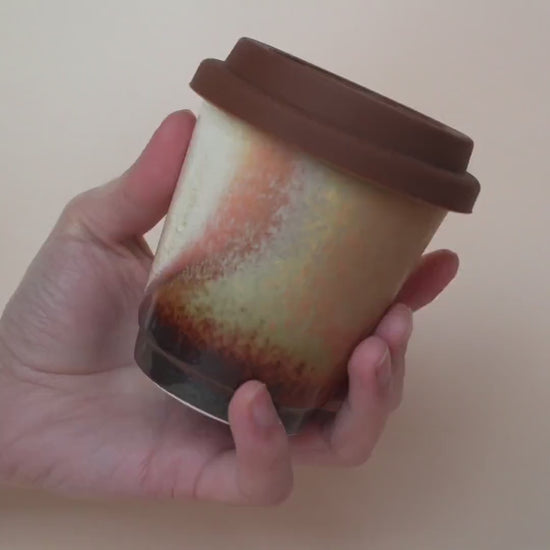Kiln Change Ceramic Travel Mug With Silicone Lid,chocolate coffee mug,Reusable Pottery To Go Coffee Mug, Artwork gift for her,take away cup