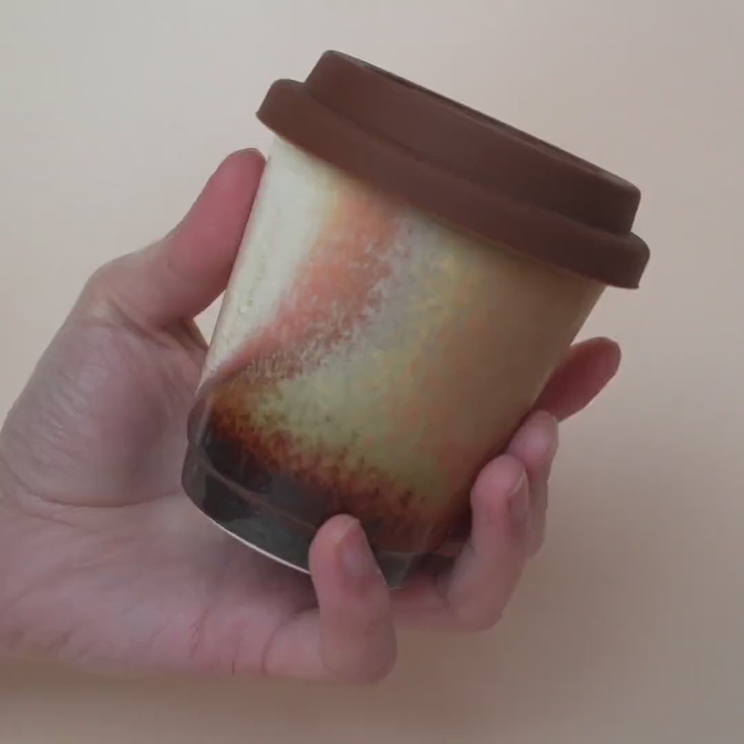 Kiln Change Ceramic Travel Mug With Silicone Lid,chocolate coffee mug,Reusable Pottery To Go Coffee Mug, Artwork gift for her,take away cup