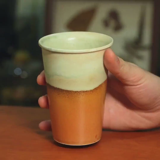 Ceramic Cup,Yellow White  tea coffee mug, crackware and stoneware kiln texture, unique glaze,handmade pottery,porcelain,Travel Tumbler gift