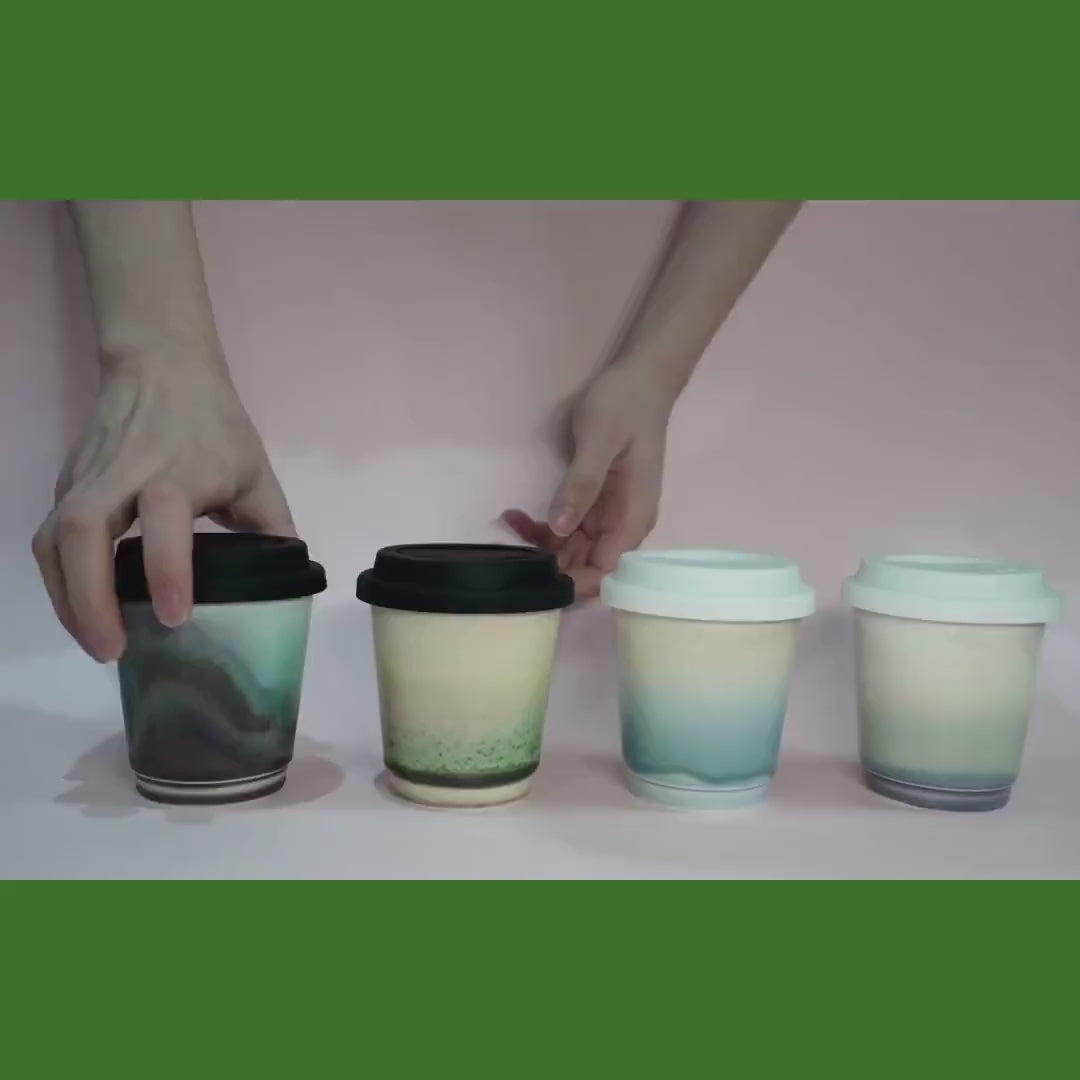 Kiln Change Ceramic Travel Mug With Silicone Lid,Green Meadow Travel Mug,pottery travel mug,Reusable Pottery To Go Coffee Mug,take away mug
